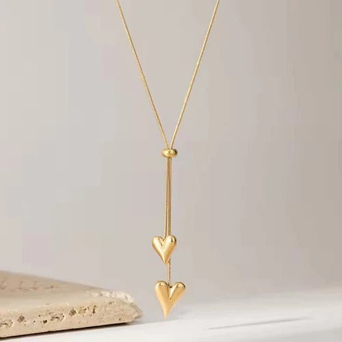 Long Dual Hearts Anti Tarnish Necklace