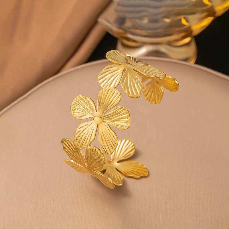 Floral Themed Anti Tarnish Stainless Cuff Bracelet