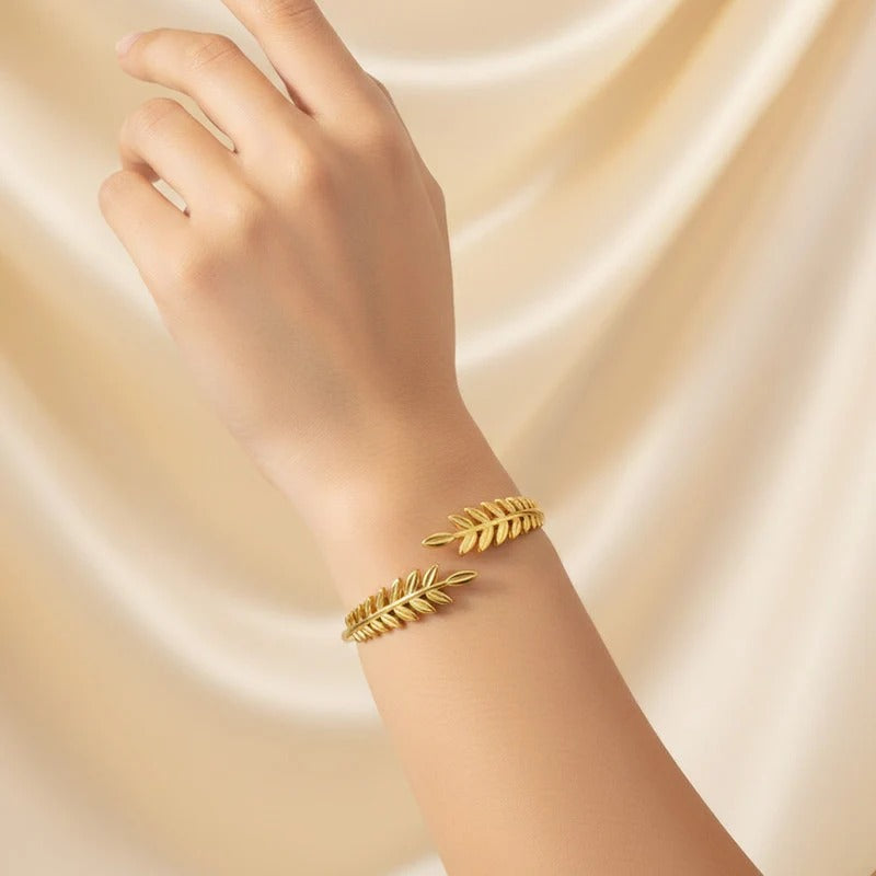Gold Leaf Themed Anti Tarnish Cuff Bracelet