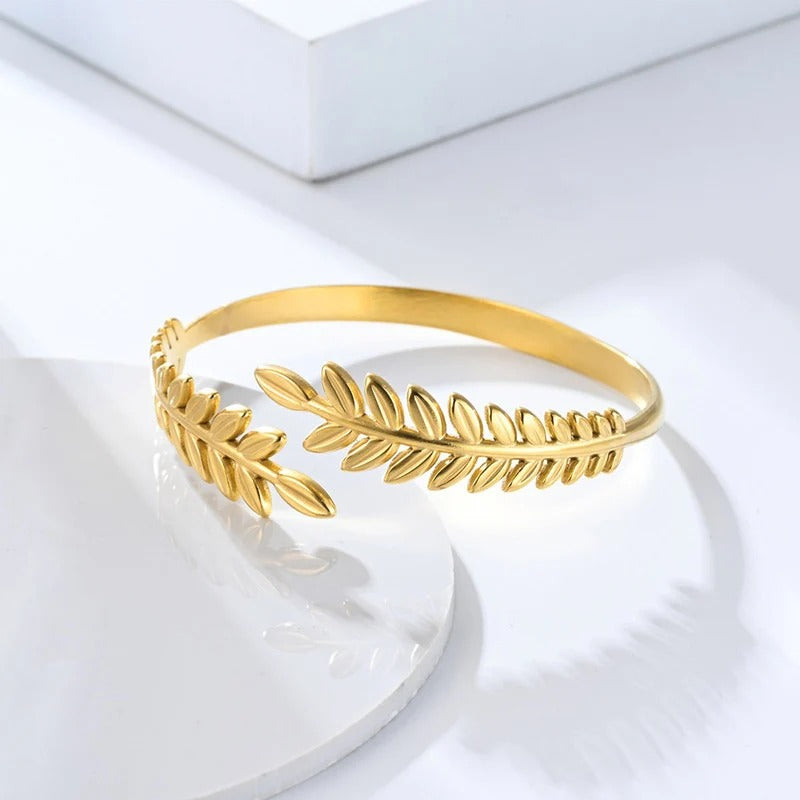 Gold Leaf Themed Anti Tarnish Cuff Bracelet