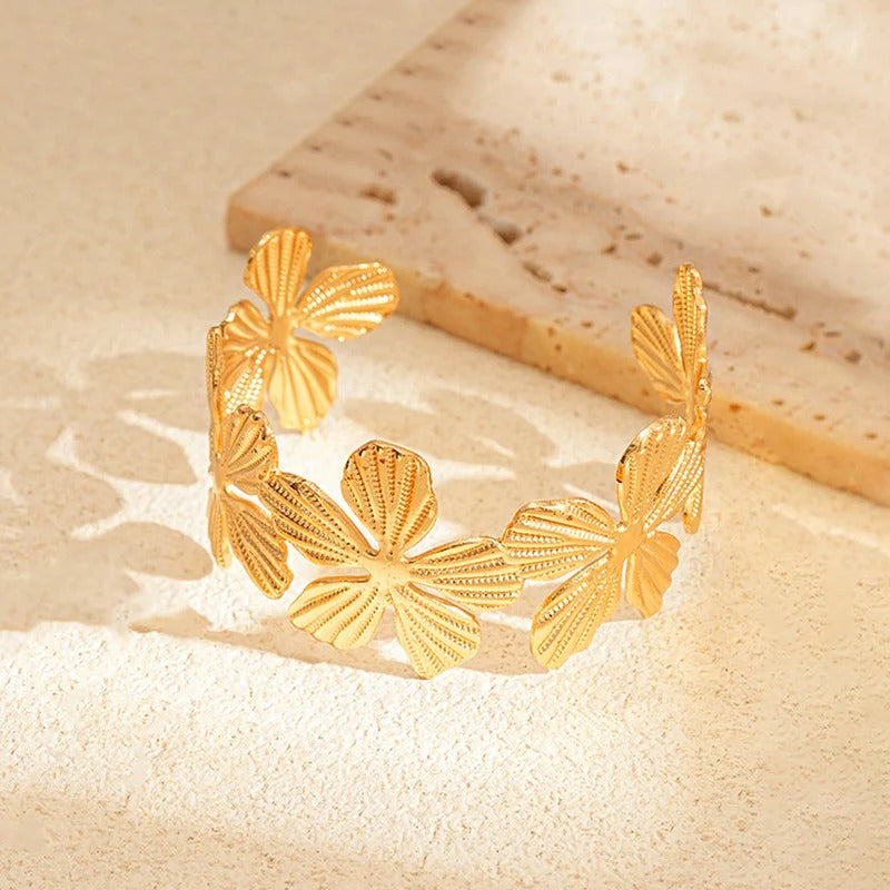 Floral Themed Anti Tarnish Stainless Cuff Bracelet