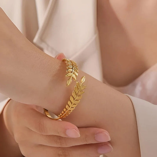 Gold Leaf Themed Anti Tarnish Cuff Bracelet