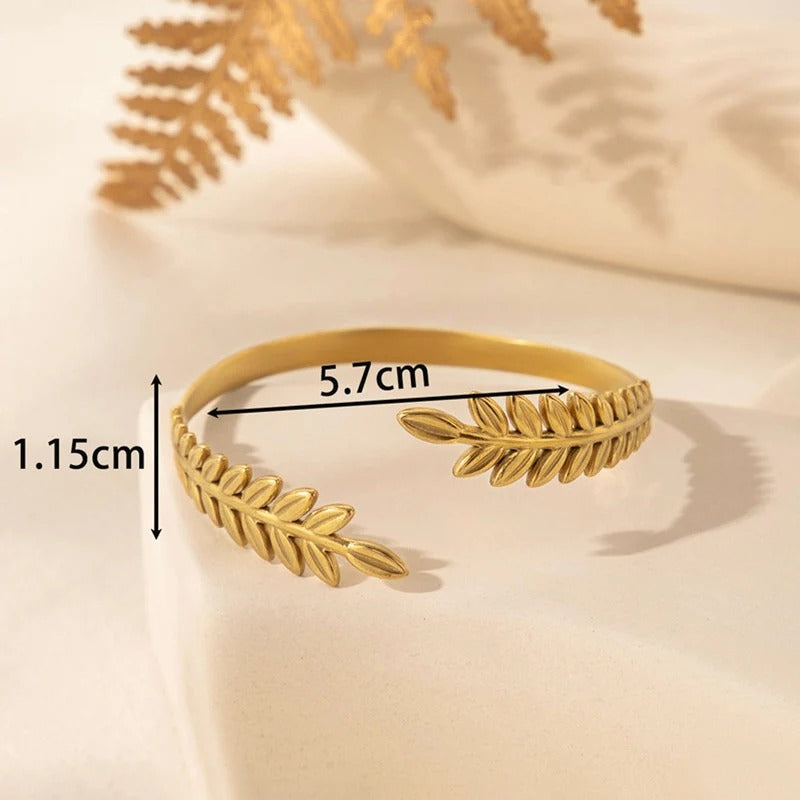 Gold Leaf Themed Anti Tarnish Cuff Bracelet
