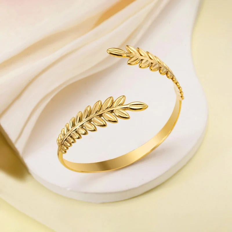 Gold Leaf Themed Anti Tarnish Cuff Bracelet